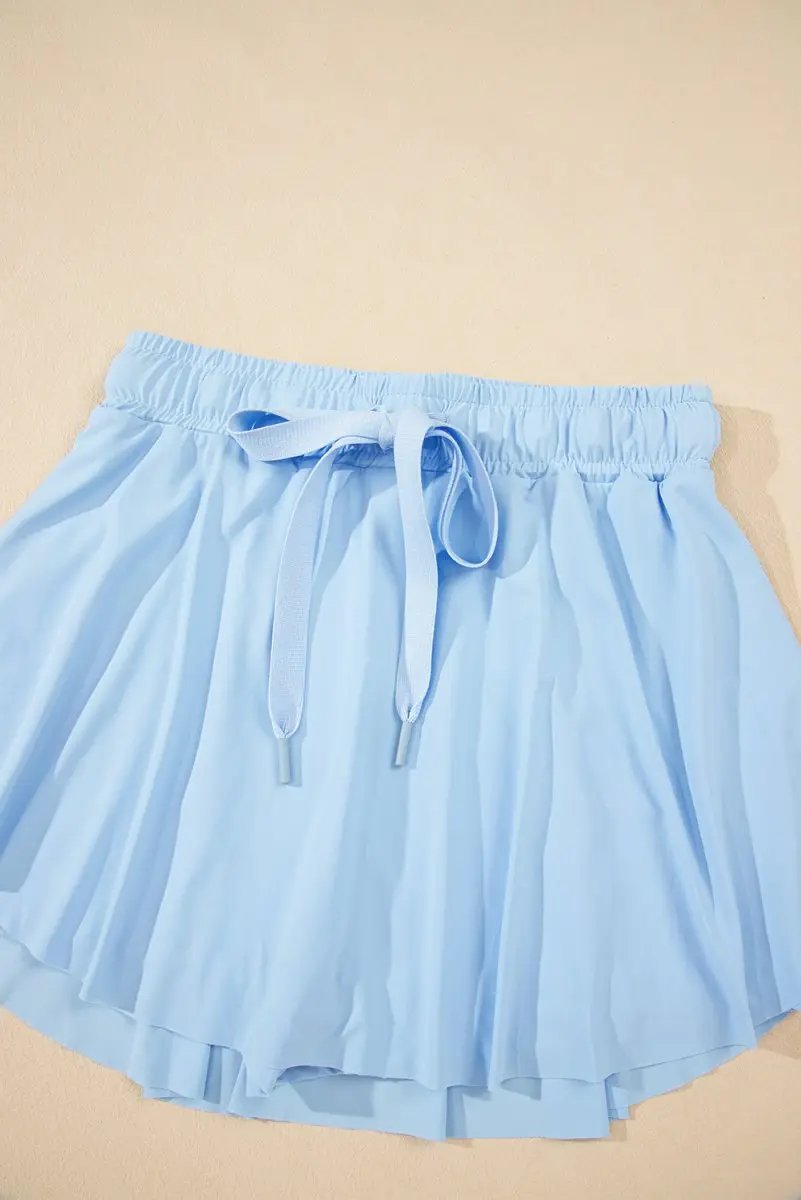 Sky Blue Drawstring High Waist Lined Tennis Skorts for Women - Love Salve